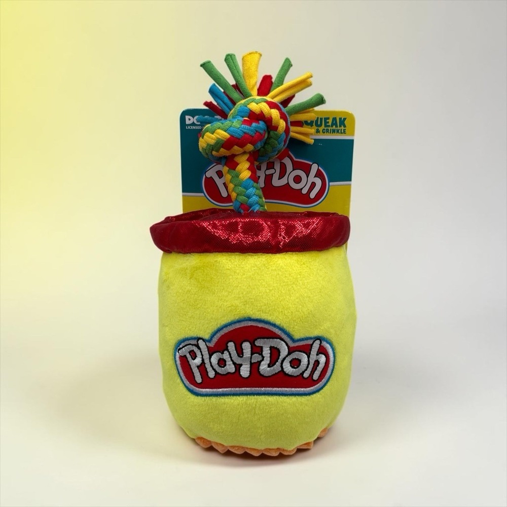 Hasbro Play-Doh Squeaker Crinkle Design‎ Plush Rope Tug Dog Toy 8" New With Tag